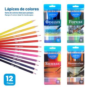 Lapices de colores POINTER x 12 Sunset, Forest, Ocean, Mount
