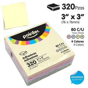 Notas adhesivas POINTER 76 x 76 4 Colores 320 unidades